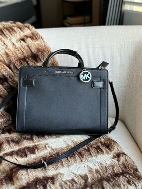 Michael Kors Black Leather Top-Handle Satchel with MK Charm